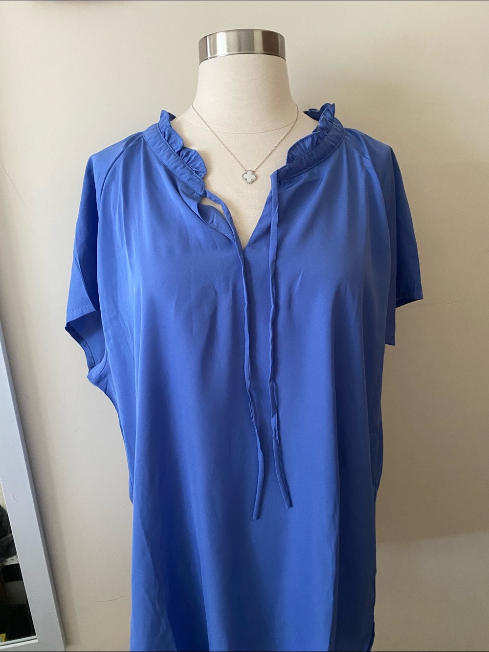 Women's Ruffle Tie-Neck Blouse in Blue